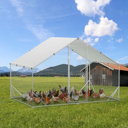 Garvee Large Chicken Coop, Metal Chicken Coop with Anti-UV & Waterproof Cover, Spire Roof Walk in Poultry Cage, for Backyard and Farm Use, 9.8 ft x 6.5 ft x 6.5 ft