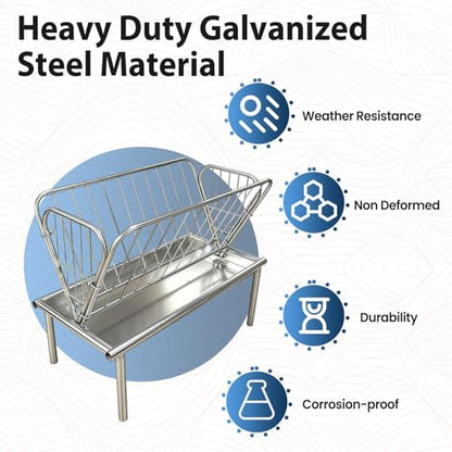 Large Capacity Heavy Duty Galvanized Steel Hay Feeder for Horses with 6Inch Deep Extra Wide Feed Pan, 2-In-1Design Hay Feeder for Goats, Horse, Calf Farm Feeding
