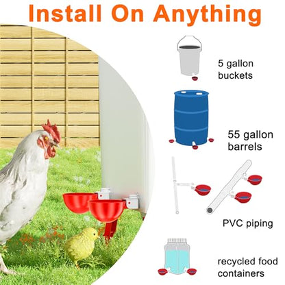 ZenxyHoC Chicken Waterer Cups, 6 Pack Automatic DIY Chicken Water Bowl with 3/8'' Hole Saw for Bucket, Trough - Poultry Drinking Valve, Easy Install - size: 6 Pack