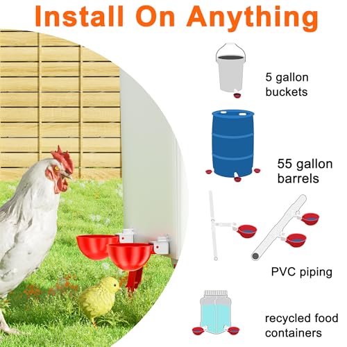 ZenxyHoC Chicken Waterer Cups, 8 Pack Automatic DIY Chicken Water Bowl with 3/8'' Hole Saw for Bucket, Trough - Poultry Drinking Valve, Easy Install - size: 8 Pack