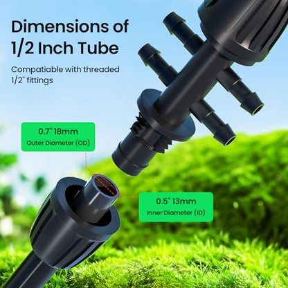 Bonviee 50FT 1/2" Drip Irrigation Tubing with 4-Pack 6-Way Connectors, Flexible Blank Distribution Hose Main Line for Garden Watering System, Raised Beds, Flower & Vegetable Gardens - size: 1/2"-50FT