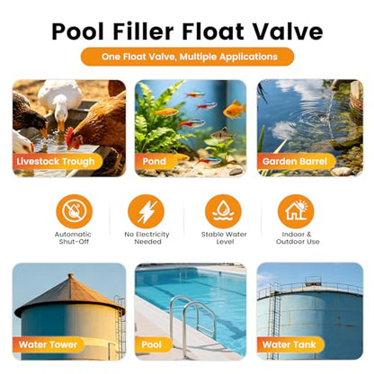 2 Pack Brass Float Valve 3/4 Inch, Auto Water Level Control, No leakage | Water Float Valve with Adjustable Arm, Auto Shut off Pool Pond Float Ball Valve for Trough,Fountains,Water Tank,Aquariums - color: 3/4 in Orange