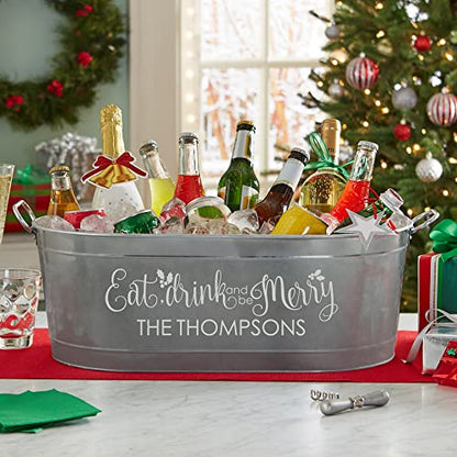 Let's Make Memories Personalized Beverage Tub - Christmas Party - Eat, Drink & Be Merry - Metal - Engraved - 5.5 Gallons - w/Stand - color: Be Merry, size: With Stand