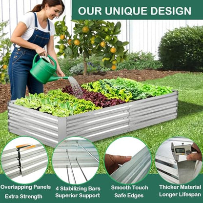 Galvanized Raised Garden Beds 2-Pack (8x4x1ft Each) – Overlapping 4-Inch Panels + 4 Support Bars, Heavy-Duty Metal Planter Box for Vegetables, Herbs, Flowers, No-Deformation Steel Garden Kit - size: 8x4x1ft (2 pcs)