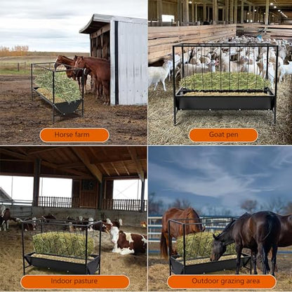Heavy Duty Galvanized Metal Pasture Feeder 70 Gallon Capacity Dual Use Hay Grain Feeder for Goats Sheep Calves Cows Horses Livestock Feeding Equipment