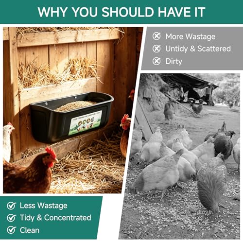 Chicken Feeder Trough, Hanging Fence Feed Trough for Livestock Poultry, Chicken Feeder Waterer Bucket for Goat Sheep Deer Poultry Duck Gooses（ 2 * 2.7 Quart ） - color: Black