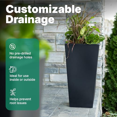 Step2 Tremont Tall Square Tapered Planter 2-Pack, 28 in Resin Planters, Self-Watering, Onyx Black - color: Onyx Black, size: 2-Pack, style: Tall