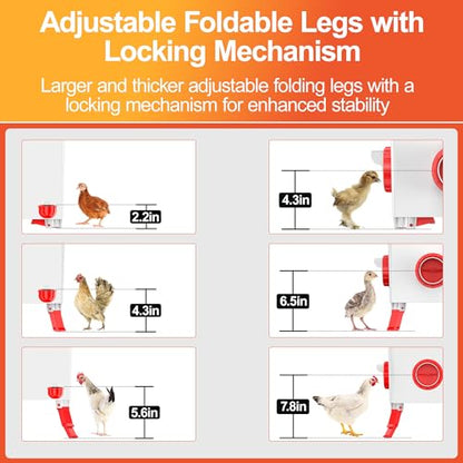 ZenxyHoC 3.6 Gal Chicken Feeder and Waterer Set with Anti-Roost Cone, 3 Height Adjustable Locking Legs for Backyard Flock