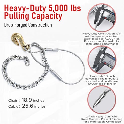 Heavy Duty Fence Post Puller & Nitrile Coated Work Gloves - with Reinforced Cable & Chain for Hi-Lift Jack, Extract 4x4 Wood & Concrete Posts for Farm, Ranch Fence Repair （Jack & Knife NOT Included）