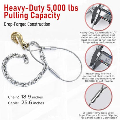 Heavy Duty Fence Post Puller & Nitrile Coated Work Gloves - with Reinforced Cable & Chain for Hi-Lift Jack, Extract 4x4 Wood & Concrete Posts for Farm, Ranch Fence Repair （Jack & Knife NOT Included）