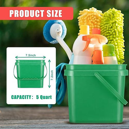 Mifoci 4 Pcs Plastic Bucket 5 Quart Square Cleaning Bucket Utility Small Pail with Handle for House Cleaning Storage Livestock Feeding Car Washing (Red,Yellow,White,Green) - color: Red, Yellow, White, Green