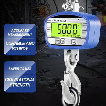 FTVOGUE Digital Crane Scale OIML Class 3 Accuracy LCD Display with Remote Control 20m Range for Farm Fishing Construction Industrial Weighing (2000KG)
