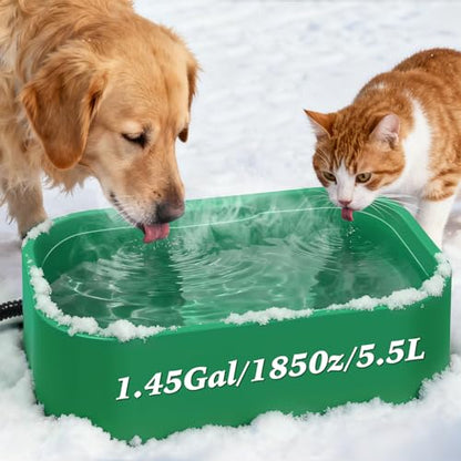 IPOW Extra Large Heated Water Bowl with 5 Layers Design for Heating & Heat Preservation Provides Drinkable Water & Food in Winter Heated Pet Bowl for Cat Rabbit Chicken Duck Squirrel, 194 fl oz - color: Green