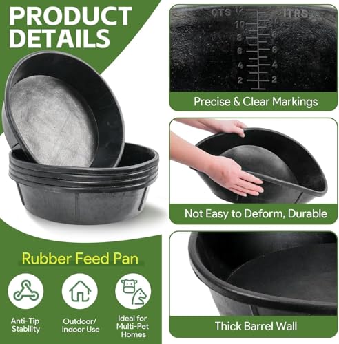 5 PCS Rubber Feed Pan, 3 Gallon/12 Quart Large Horse Feed Bucket, Animal Feeding Large Feed Bucket for Horse, Goat, Pig, Dog, Farm and Poultry, Black