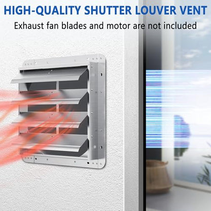 16 Inch Galvanized Shutter Exhaust Louver Vent, Automatic Gravity Shutter Louver Vent for Home Attics, Workshops, Barn, Greenhouse (Motor&Blades are not Included) - size: 16 inch