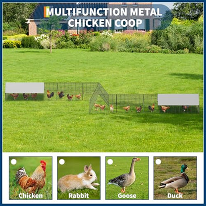 Large Metal Chicken Tunnel, Portable Chicken Run Coop with Waterproof & Anti-UV Cover, Outdoor Predator Protection Poultry House for Yard Backyard Farm, Hens Ducks Rabbits - size: 40.9"L x 29.7"W x 3.7"H