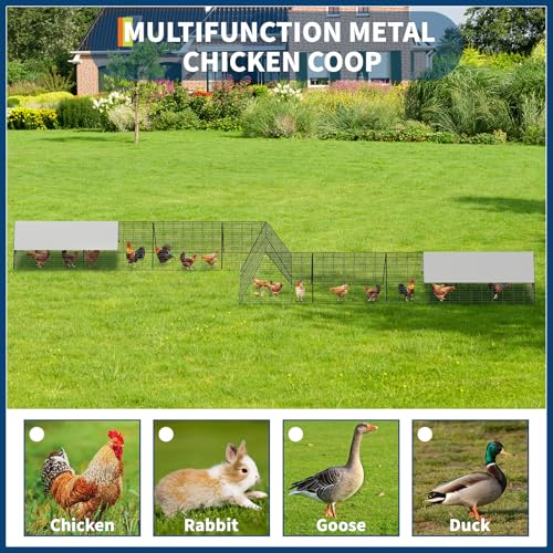 Large Metal Chicken Tunnel with Corner Frame, Portable Chicken Coop Run with Waterproof & Anti-UV Cover for Backyard Farm, Poultry Cage for Hens, Ducks, Rabbits, 287x78.7x24.2 inch