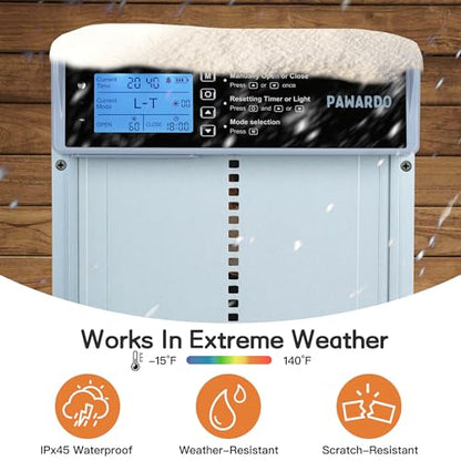 Automatic Chicken Coop Door, LCD Display, 5 Modes, Timer & Light Sensor, Solar Powered & Battery Charging Chicken Coop Door, Weatherproof Automatic Chicken Door with Remote Control
