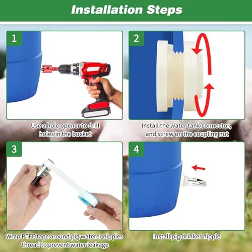 Livestock Waterer Nipple,Leakproof Automatic Feeder - Farm Animal Water Nipple Set for Goat | for Cattle Hogs Goat Horse Calf Dog Drinking Barrel Trough Bucket