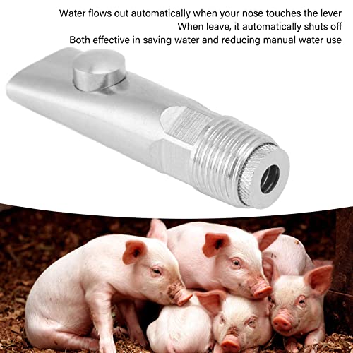 2PCS Stainless Steel Automatic Pig Nipple Water Drinker Feeders, Pig Nipple Waterer, Hog Nipple Waterer, Heavy Duty Water Drinker Feeder Watering Nipples for Piglets, Sows Drinking(#1)