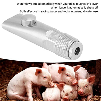 2PCS Stainless Steel Automatic Pig Nipple Water Drinker Feeders, Pig Nipple Waterer, Hog Nipple Waterer, Heavy Duty Water Drinker Feeder Watering Nipples for Piglets, Sows Drinking(#1)