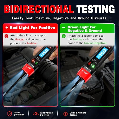 AWBLIN 4-75V DC Automotive Test Light with Buzzer Sound, LCD Digital Light Tester with Voltmeter, Heavy Duty Circuit Tester with Illumination, Fuse Voltage Tester Auto Electrical Tool