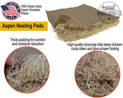 Natural Chicken Nesting Pads - 10 Pack - Aspen Excelsior Bedding Hen Nest Box Liners - USA Made - 13" x 13"
