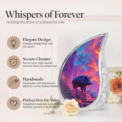 Large Pig Urn for Human Ashes Adult - 10 Inch, 5 Combo Purple Cloud Cremation Ashes Container - 4 Memorial Keepsake Urn for Mom and Dad - Burial Urns Cremated Remains - color: Pig Teardrop Urn - 9