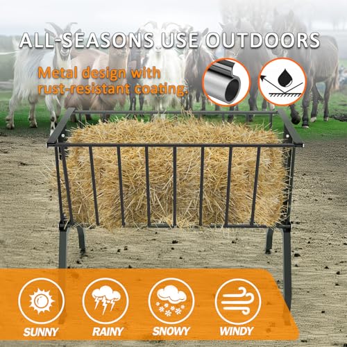 Hay Feeder Goat，55 Gallon Livestock Feeders, Pasture Feeder for Feeding Goats, Sheep and Ponies, for Farms, Sheep Sheds，Stable，Floor Model Hay Feeder for Goats，Black