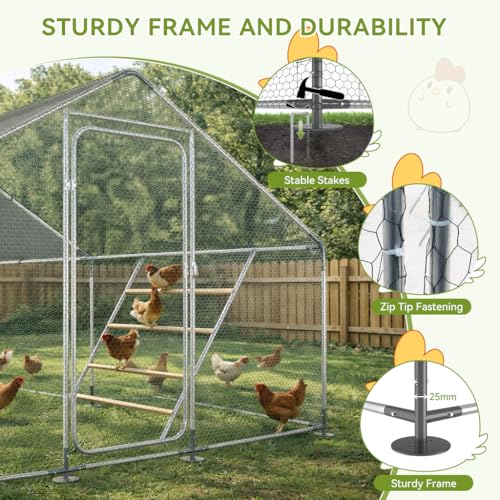 COMHOMA 13×10×6.6FT Large Metal Chicken Coop with Roosting Perch,Walk-in Chicken Run with Waterproof Roof & Lockable Door,Outdoor Poultry Cage for Hens,Ducks,Rabbits - size: 157.5"L x 120.0"W x 78.8"H