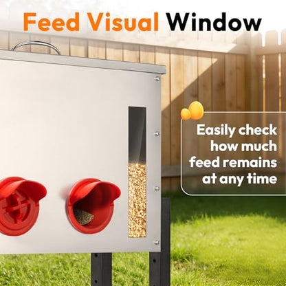 Chicken Feeder Metal 40lb,Automatic Chicken Feeder with Viewing Window,No Waste Height Adjustable Large Capacity Poultry Equipment,Rat Proof,Rodent Proof,Weatherproof Silo,Outdoor Chicken coop