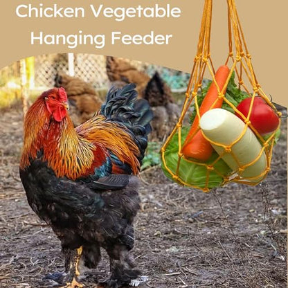 Chicken Vegetable Hanging Feeder 2PCS, Reusable String Bag Net Hanging Feeder for Chickens Ducks Coops Toy, Enrichment Toys, Treat Holder, No Waste Poultry Accessory(Yellow) - color: Yellow