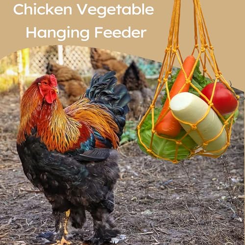 Chicken Vegetable Hanging Feeder 4 PCS, Reusable String Bag with Hook for Chicken Toys, Poultry Fruit Holder for Hens and Ducks, No Mess Lettuce Cabbage Feeder for Enrichment(Yellow) - color: Yellow