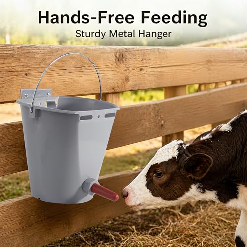 3 Pack Calf Feeding Bucket, 8.45 Qt Single Teat Feeder with Metal Hanger Livestock Feeding Supplies for Calves Goats Sheep