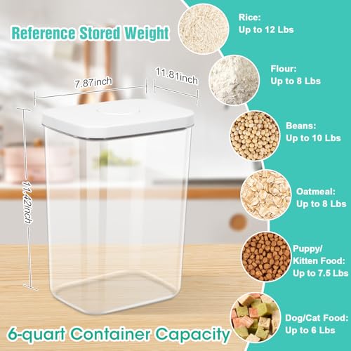 TBMax Large Airtight Food Container 6 Qt with Pop Up Lid & Measuring Cup for Rice, Flour, Cereal, Sugar, or Pet Food Storage, Rectangular Tall Food Storage Bin for Kitchen Pantry Organization