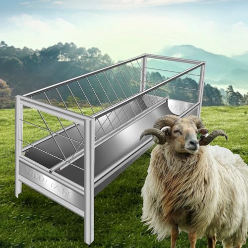 Goat Hay Feeder, 86 Gallon Multiple Sided Goat Hay Rack, 61.8'' x 26.6'' x 35'' Heavy Duty Alloy Steel Hay Feeder for Goats, Sheep, Horse, Silver (Alloy Steel)