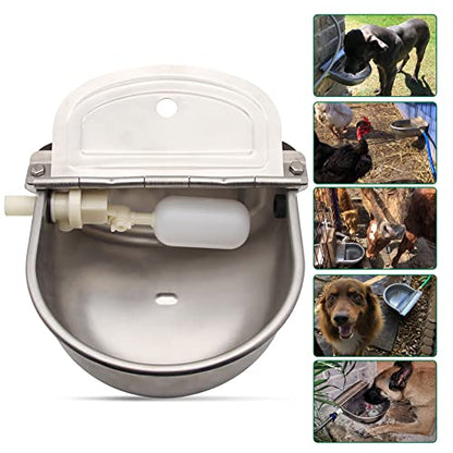 Automatic Dog Water Dispenser Stainless Steel Drinking Bowl for Livestock | Self Filling,Keep Water Fresh, Anti-bite, Easy to assemble, Float Valve, Wall Mounted ,outdoor Indoor for chicken, Goat, Cat