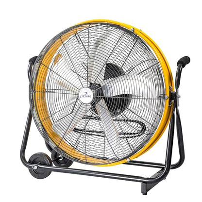 iLiving 24 Inch 3-Speed Orbital Internal Oscillating High Velocity Barrel Floor Fan for Office, Auto Shop, Garage, Workshop, Warehouse, 7800 CFM, Yellow - size: 24 In.