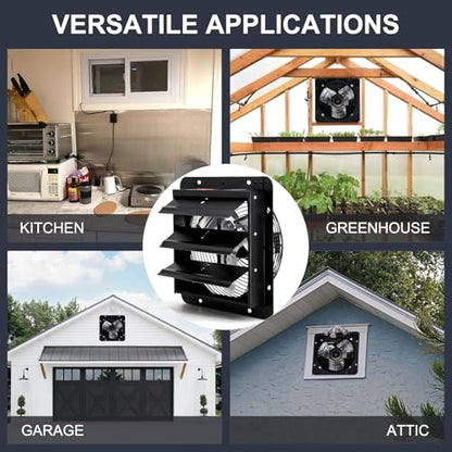 Criditpid 7 Inch Shutter Exhaust Fan with Speed Controller Switch, 576 CFM High Speed Vent Fans, 1700 RPM Wall Mounted Kitchen Exhaust Fans, Vent Fan for Attic, Gable, Shed, Garage Ventilation, Black. - color: with Speed Controller, size: 7 Inch Exhaust F