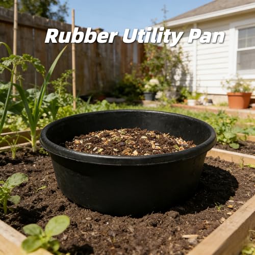 Heavy Duty Dog Bowls 4 Quart Rubber Feed Pan, Crack Proof Farm Equipment for Livestock, Durable Indoor Outdoor Water Bucket Dispenser, 11 Inch Black Food Bowl for Rabbits