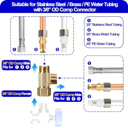 Add-A-Tee, Lead-Free Angle Stop Valve 3/8" Compression Inlet x 3/8" Outlet, Brass Extender Tee Connector with Built-in Sealing Gasket for Faucet, Glass Rinser, Dishwasher, Toilet Tank - size: 3/8 Comp-3/8 Comp-3/8 Comp Tee(1Pcs)