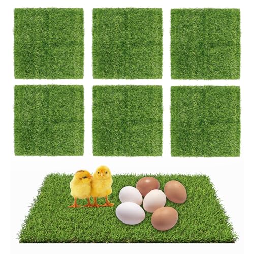 6 Pack Chicken Nesting Box Pads - 12"x12"x1" Washable Artificial Grass Liners for Chicken Coop, Laying Hens, Pet Garden (Indoor/Outdoor Use)(6)