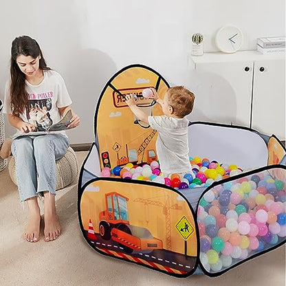 Kids Ball Pit, Pop Up 3+Children Play Tent, Toddler Ball Pool Baby Crawl Playpen with Basketball Hoop, Portable Toys for Girls Boys, 4 ft / 120 cm, Balls Not Included, Engineering Car - style: Engineering Car
