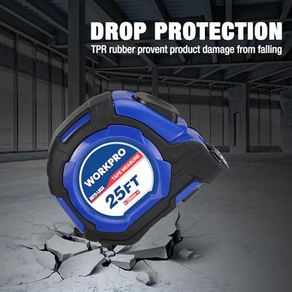 WORKPRO 25FT Auto-Lock Tape Measure, 1/8 Fractions Easy Read Measuring Tape, Double Retract Measurement Tape Accuracy 1/32 for Engineer,with Magnetic Hook, Rubber Protective Casing - color: Blue