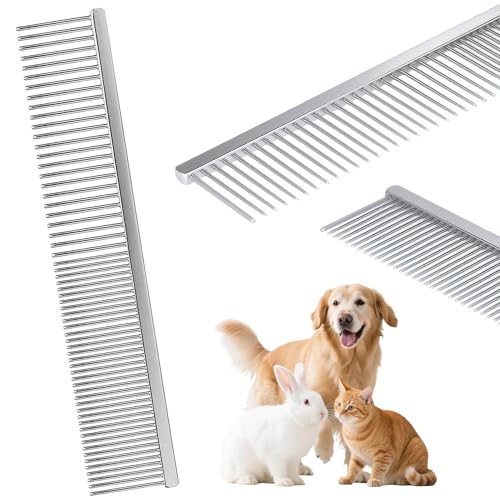 7.5 Inch Professional Stainless Steel Pet Grooming Comb for Dogs & Cats, Wide & Dense Teeth for Removing Tangles, Knots,Undercoat,Flea,Excess Hair, Rounded Corners Design for Safe,Metal Dematting Tool - color: Silver, size: 7.5 Inch X 1.4 Inch