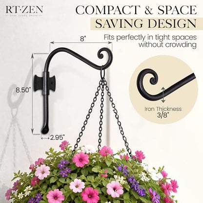 RTZEN Plant Hangers Outdoor or Indoor - Wrought Iron Metal Hanger Indoor Hook - Heavy Duty Wall Bracket Hooks for Hanging Plants Baskets Lanterns Bird Feeders - 2 Pack (Black Axe-Shape Hooks 7.5") - size: 7.5 Inch, style: Axe Hooks