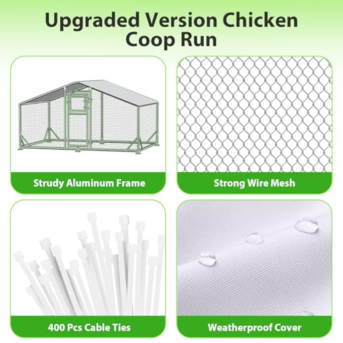 10x6.5x6.5 FT Metal Chicken Coop, Functional Split Door Chicken Coop Run with Cover & Hardware Cloth,Heavy Duty Chicken Pen with Aluminum Frame, Easy Setup Animal Run for Hen, Duck, Goat - size: 118.0"L x 79.0"W x 77.0"H