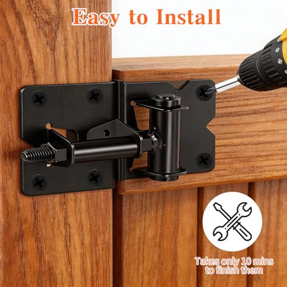 Self Locking Gate Latch and Gate Hinges Set,Gate Hardware Kit for Vinyl and Wood Fence with Installation Screws Heavy Duty 1 Gate Latches 2 Gate Hinges - size: 3.9'4'(L)x 1.57''(W) with 5/8'' eye hole