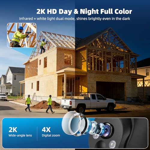 4G LTE Cellular Security Cameras Solar Powered No WiFi Security Camera Outdoor Wireless Built-in SIM Card 2K Color Night Vision 360° View Motion Detection 2-Way Audio 2 Packs - color: Black 2 pack