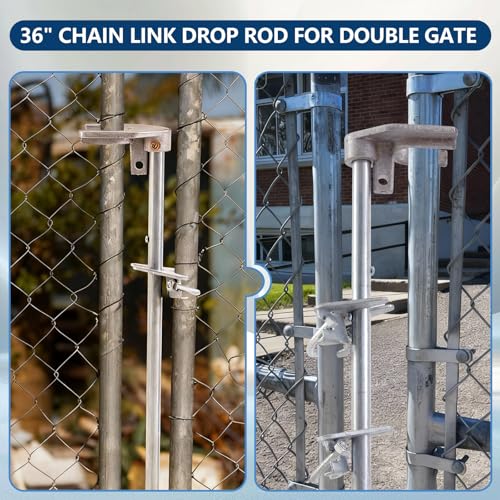 Hicarer 36" Chain Link Drop Rod for Double Gate Heavy Duty Pull Style Fence Gate Latch for 1-3/8" Chain Link Fence Frame Galvanized Steel Latch